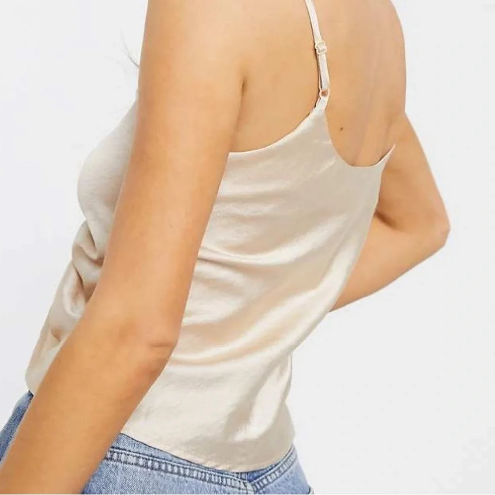 Women's Cream Ruched Satin Top - Picture 3 of 4